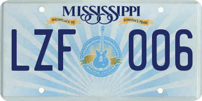 MS license plate LZF006