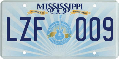 MS license plate LZF009