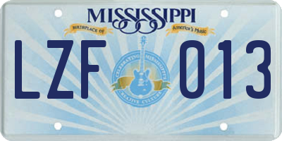 MS license plate LZF013