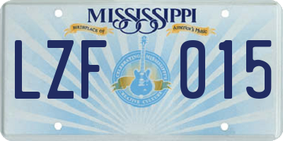 MS license plate LZF015