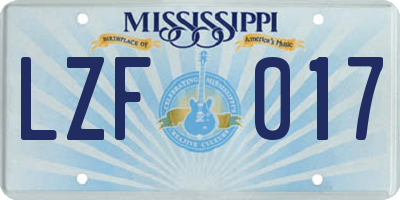 MS license plate LZF017