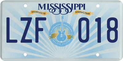 MS license plate LZF018
