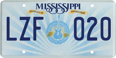 MS license plate LZF020