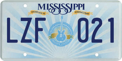 MS license plate LZF021