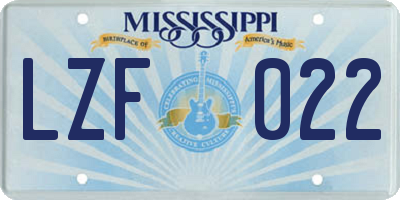 MS license plate LZF022