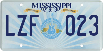MS license plate LZF023