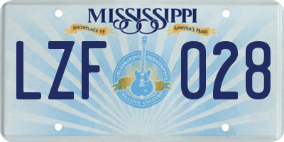 MS license plate LZF028