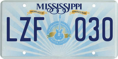 MS license plate LZF030