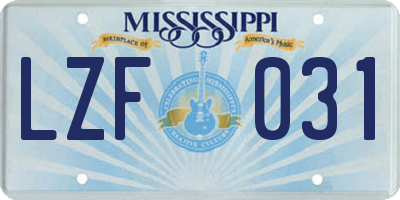MS license plate LZF031