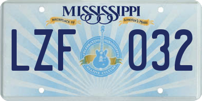 MS license plate LZF032