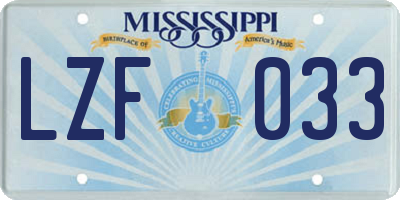 MS license plate LZF033