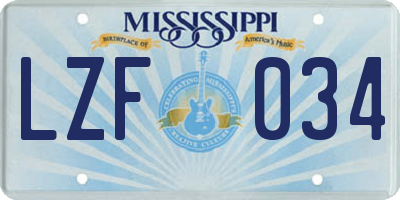 MS license plate LZF034