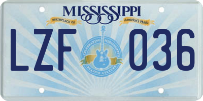 MS license plate LZF036