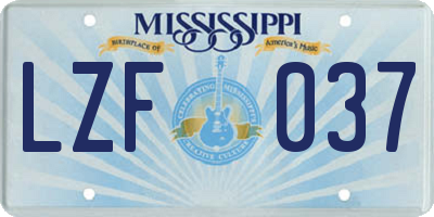 MS license plate LZF037