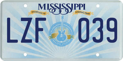 MS license plate LZF039