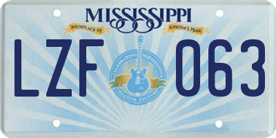 MS license plate LZF063