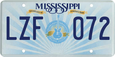 MS license plate LZF072