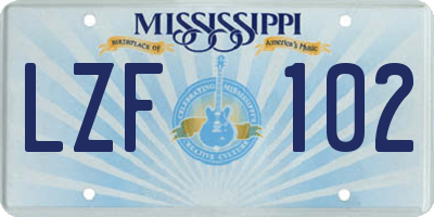 MS license plate LZF102