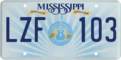 MS license plate LZF103