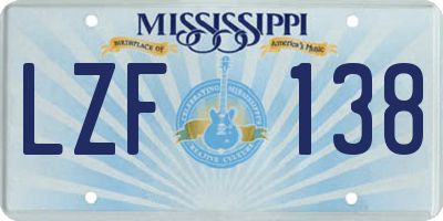 MS license plate LZF138