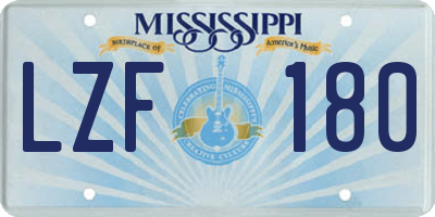 MS license plate LZF180