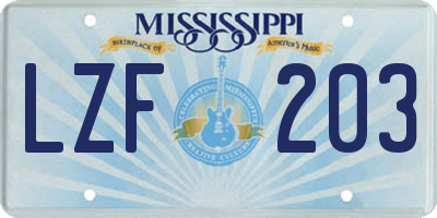 MS license plate LZF203
