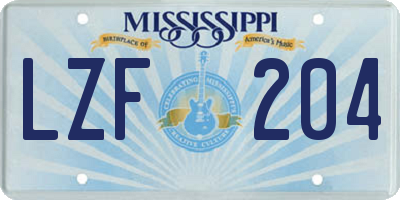 MS license plate LZF204