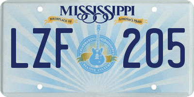 MS license plate LZF205
