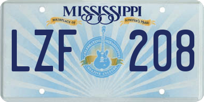 MS license plate LZF208