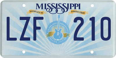 MS license plate LZF210