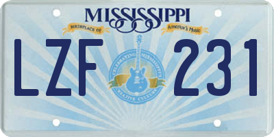 MS license plate LZF231