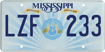 MS license plate LZF233