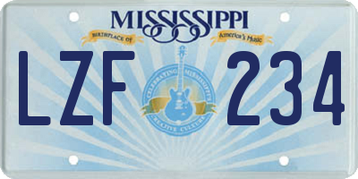 MS license plate LZF234