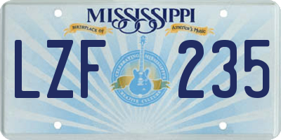 MS license plate LZF235