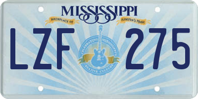MS license plate LZF275