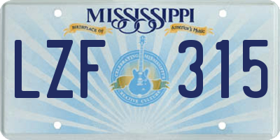 MS license plate LZF315