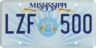 MS license plate LZF500