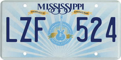 MS license plate LZF524