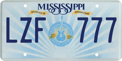 MS license plate LZF777