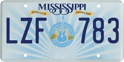 MS license plate LZF783