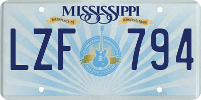 MS license plate LZF794