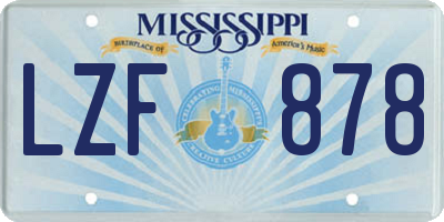 MS license plate LZF878