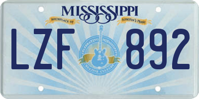 MS license plate LZF892