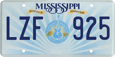 MS license plate LZF925