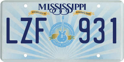 MS license plate LZF931
