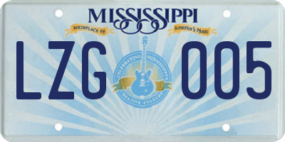 MS license plate LZG005