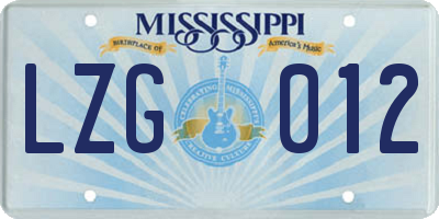 MS license plate LZG012