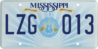 MS license plate LZG013