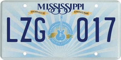 MS license plate LZG017