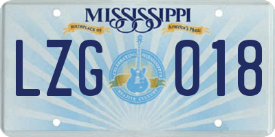 MS license plate LZG018